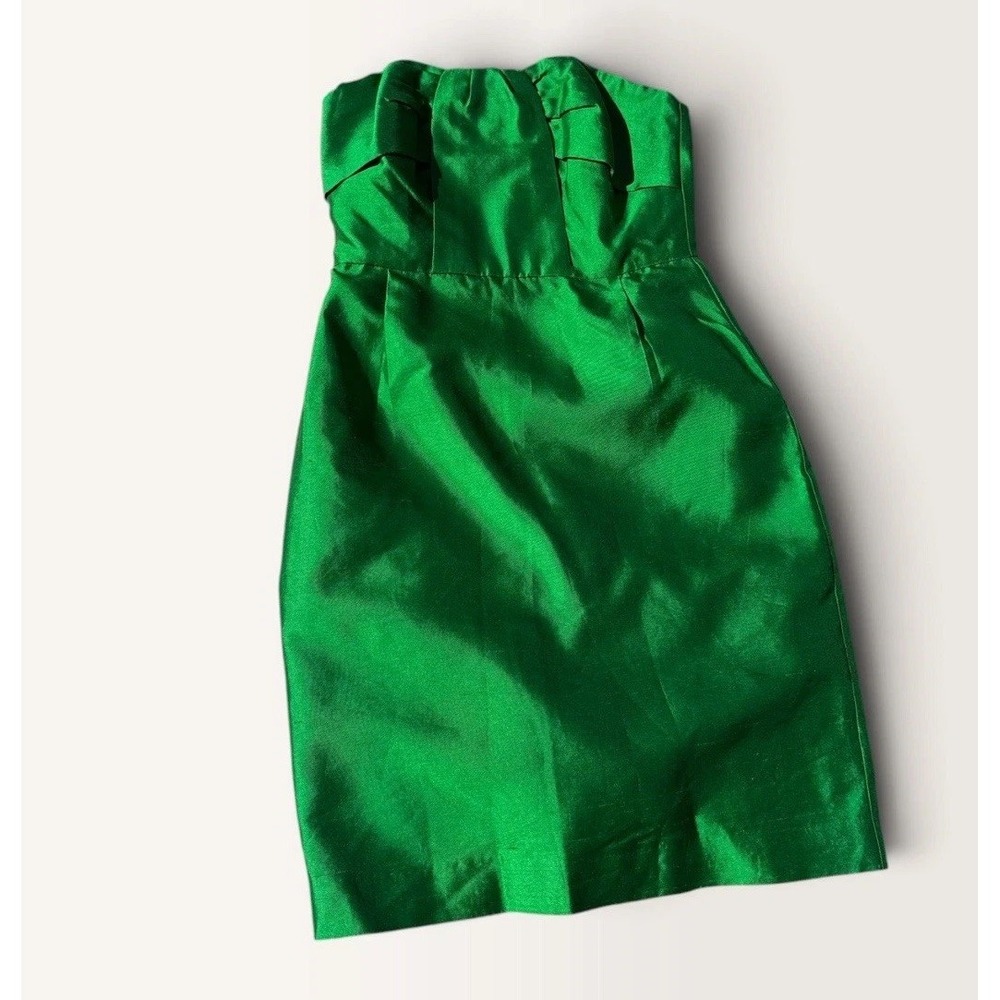 Kate Spade New York Emerald Green Satin Strapless Bow Cocktail Dress Size 2